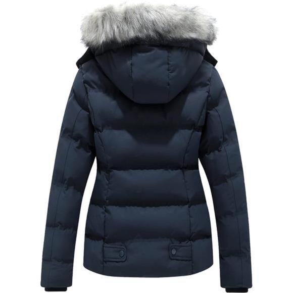 Hooded Warm Winter Coat Quilted Thicken Puffer Jacket with Removable Fur Hood - Picture 1 of 7